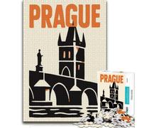 Classic Wooden Jigsaw Puzzle for Adults, Prague Travel Poster, 500 PCS