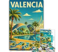 Classic Wooden Jigsaw Puzzle for Adults, Valencia Travel Poster, 1000 PCS