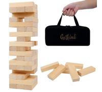 Classic Wooden Tumbling Tower Game, 54pcs Timber Stacking Blocks Board Game with Carry Case, Family Night Toy Game Gift for Kids and Adults, Standard Size with Storage Box