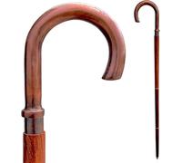 Classic Wooden Walking Cane, 3-Piece Handcrafted Design, Walnut Finish, Round Handle, Rubber Tip, Lightweight Support Stick for Men and Women
