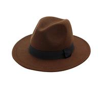 Classic Wool Blend Fedora Hat Elegant Fedora Hat with Belt Wide Brim Flat Church Derby Cap Panama Caps Panama Style Bowler Cap for Women Men Felt Pork Pie Hat Clearance 5#_Belted_Coffee