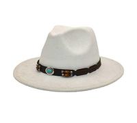 Classic Wool Blend Fedora Hat Elegant Fedora Hat with Belt Wide Brim Flat Church Derby Cap Panama Caps Panama Style Bowler Cap for Women Men Felt Pork Pie Hat Clearance 2#_Boho-Beaded_White