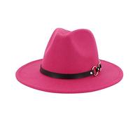 Classic Wool Blend Fedora Hat Elegant Fedora Hat with Belt Wide Brim Flat Church Derby Cap Panama Caps Panama Style Bowler Cap for Women Men Felt Pork Pie Hat Clearance 3#_Buckle Ring_Hot Pink
