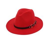 Classic Wool Blend Fedora Hat Elegant Fedora Hat with Belt Wide Brim Flat Church Derby Cap Panama Caps Panama Style Bowler Cap for Women Men Felt Pork Pie Hat Clearance 3#_Buckle Ring_Red