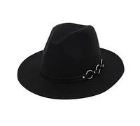 Classic Wool Blend Fedora Hat Elegant Fedora Hat with Belt Wide Brim Flat Church Derby Cap Panama Caps Panama Style Bowler Cap for Women Men Felt Pork Pie Hat Clearance 3#_Buckle Ring_Black