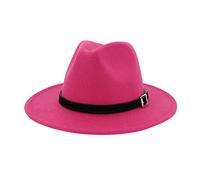 Classic Wool Blend Fedora Hat - Flat Brim Church Derby Cap Panama Style Bowler Cap - Elegant Felt Pork Pie Hat - Hot Pink