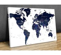 Classic World Map Countries, Capitals, Oceans mounted canvas print ready to hang (40x30in(101cmx76cm))