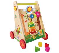 Classic World Wooden 2-in-1 Baby Learning Walker + Activity Centre, Includes Sorting Blocks, Puzzle, Xylophone, Clock and Cogs, Made From Sustainable Wood, 35 x 35 x 47 cm, 12 Months+