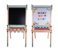 Classic World Wooden Double-Sided Multi-Functional Art Easel, Foldable, Adjustable Height, Includes Magnetic Drawing Whiteboard, Chalkboard, 6 Paint Cups, 26 Alphabets, 54 x 45 x 113 cm, 3 Years+