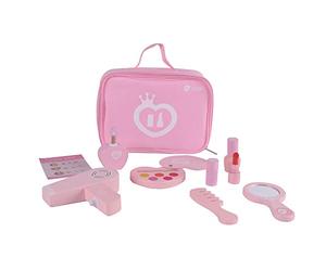 Classic World Wooden Pretend Play/ Role Play Mini Make Up Set, Includes Eye Shadow, Lipstick, Perfume, Nail Polish, Comb, Mirror, Hair Dryer and Vanity Case, 12-Pieces Set, Pink