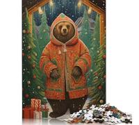 Classic Xmas Bear Puzzle Jigsaws 500 Pieces for Adults Wood Puzzles Wooden Puzzles Educational Game Challenge Toy 500pcs (52x38cm)