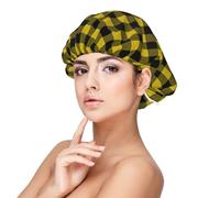 Classic Yellow Buffalo Plaid Print Satin Silk Bonnet for Sleeping Women, Adjustable Double Layer Satin Hair Bonnet Night Sleep Cap for Curly Hair