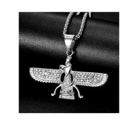 Classic Zoroastrian Rhinestone Pave Bling Faravahar Symbol Pendant Necklace Men Religious Style Amulet Jewelry
