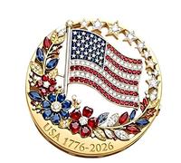 Classical 250 Years America Independence Commemorative Brooch Zn Alloy Star Flower Coating Corsage Pin Historical Coating Pin