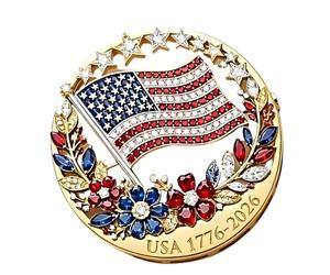 Classical 250 Years America Independence Commemorative Brooch Zn Alloy Star Flower Coating Corsage Pin America Flag Lapel Pin
