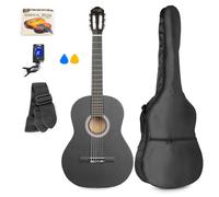 Classical Acoustic Guitar Starter Kit - Max SOLOART Matt Black | Basswood body, maple fretboard, tuner, strap, spare strings, 2 picks, gig bag included
