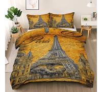 Classical Architecture Duvet Cover Set Junior, Eiffel Tower Quilt Cover with Zipper, Vintage Junior Reversible xxx Comforter Cover, Soft Microfiber Newspaper Style Bedding 120 x 150 cm