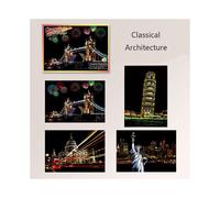 (Classical Architecture) Night Magic View Scratch Art Painting Paper Kit W Bamboo Drawing Stick Kid Toy