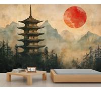Classical Architecture Wall Murals, Mountain Range Mural, Asian Style Wallpaper for Living Room Bedroom TV Background Office Decor - 150x100cm