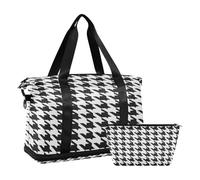 Classical Black White Houndstooth Multifunctional Large Gym Bag Sport Training Bag with Adjustable Strap for Airplane Traveling