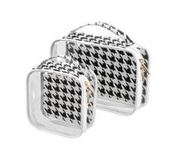 Classical Black White Houndstooth Toiletry Bag Set TSA Approved Reusable Small Cosmetic Bag Shaving Essentials