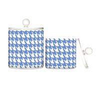 Classical Blue White Houndstooth Clear Plastic storage boxes with lid Dresser Essentials Decorative small storage bins for Cotton Swabs,Cotton Pads,Floss Picks,Paper Clips,s 2 Pack