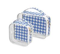 Classical Blue White Houndstooth Toiletry Bag Small TSA Approved Multifunctional Cosmetic Bag Travel Shaving Essentials