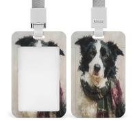 Classical Border Collie Wearing A Plaid Scarf ID Badge Holder Retractable Clip Card Holder Card Protector Name Badge Name Tag for Work Office Doctor Nurse