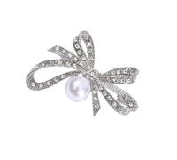 Classical Bowknot Heart Oval Shape Brooch Rhinestones Accent Stylish Accessory for Coats Jackets Special Occasion Rhinestones Bowknot Heart Oval Brooch