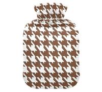 Classical Brown White Houndstooth Khaki hot Water Bottle with Soft Cover, 2L Warm Compress for Hand Feet Warmer, Hand Feet Warmer, Bolsa para agua Caliente para Dolor