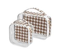 Classical Brown White Houndstooth Khaki Toiletry Bags for TSA Approved Waterproof Makeup Brush Bag Travel Essential