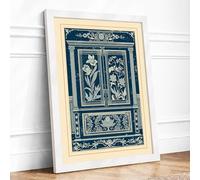 Classical Cabinet Design Botanical Framed Wall Art Print A4 (29.7×21cm) White, Wall Decor for Living Room, Bedroom, Office & Home, Ready to Hang, Art Gift