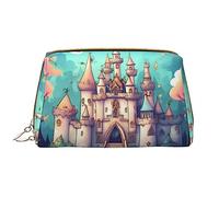 Classical Castle Leather Portable Makeup Bag for Cosmetics, Toiletries, and Daily Essentials
