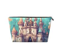 Classical Castle Leather Toiletry Travel Bag-Waterproof Cosmetic Pouch for Women, Large Capacity Makeup Organiser with Zip for Toiletries