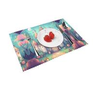 Classical Castle Printed Placemat Set, 4 Piece Set, 12x18 Inch, Suitable for Kitchen and Dining Room