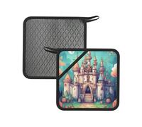 Classical castle Printed Square Silicone Hot Mat (7.1 inches) - Suitable for Frying Pans, Ovens, Grills, Kitchen Tables