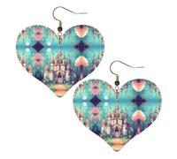 Classical castle Prints Stylish Heart-Shaped Earrings Lightweight Women'S Accessories Perfect For Parties And Valentine'S Day.