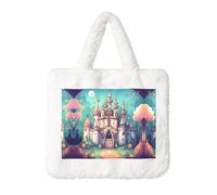 Classical castle Soft Faux Rabbit Fur Tote Bag for Women Daily Outings, Shopping, and Commuting