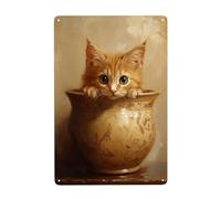 Classical Cat Peeking Ceramic Pot Metal Signs Tin Wall Art Decor For Bathroom Toilet Washroom Farmhouse Restroom Yard 20x30 Cm