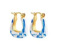 Classical Chinese Porcelain Ear Cuff Elegant Blue Pattern Copper Base Jewelry For Women Sophisticated Daily Use Traditional Chinese Porcelain Ear Decors