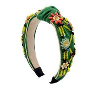 Classical colorful Hairband rhinestone handmade hair bands luxury fabric crystal Hair Hoop(Green)