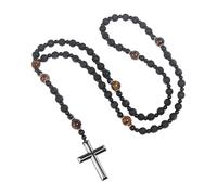 Classical Crucifix Pendant Necklace Stainless Steel Decoration Beaded Neckchain Religious Chain Length Design Crucifix Necklace Beaded Neckchain Religious Jewelry Rosary Beads Symbol Sweater Chain