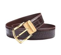 Classical Designer Genuine Crocodile Belly Skin Men's Straps Exotic Alligator Leather Stainless Steel Pin Buckle Belt, Brown Gold, 110 cm