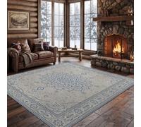 Classical Elegance Living Room Rug 80 x 150 cm Blue Washable | Non Slip Low Pile Carpet, Mandala Flowers Lines Printed Non-Shedding Rugs for Bedroom Lounge Kitchen Office
