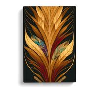 Classical Feathers Black, Peach, Orange Canvas Print | Gallery Wrapped 30mm Frame Wall Art | 30x20 inches | Ready to Hang | Classic Still Life Picture | Living Room Bedroom Lounge Office