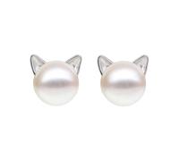 Classical Feline Earrings Copper Pearl Accents Dateless Necklace or Ear Studs Animal Lovers White Gold Studs