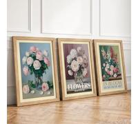 Classical Floral Still Life Botanical Set of 3 Framed Wall Art Prints A4