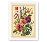 Classical Flower Bouquet Botanical Framed Wall Art Print A2 (59.4×42cm) White, Wall Decor for Living Room, Bedroom, Office & Home, Ready to Hang, Art Gift