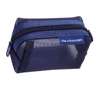 Classical Geometrical Nylon Organizers Multi Use Zippered Case for Writing Tools Accessories Storage Meshes Pencil Bag, Blue
