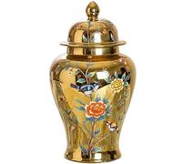 Classical Ginger Jar Gold Ceramic Vases With Lid For Home Decor Dried Tradition Chinese